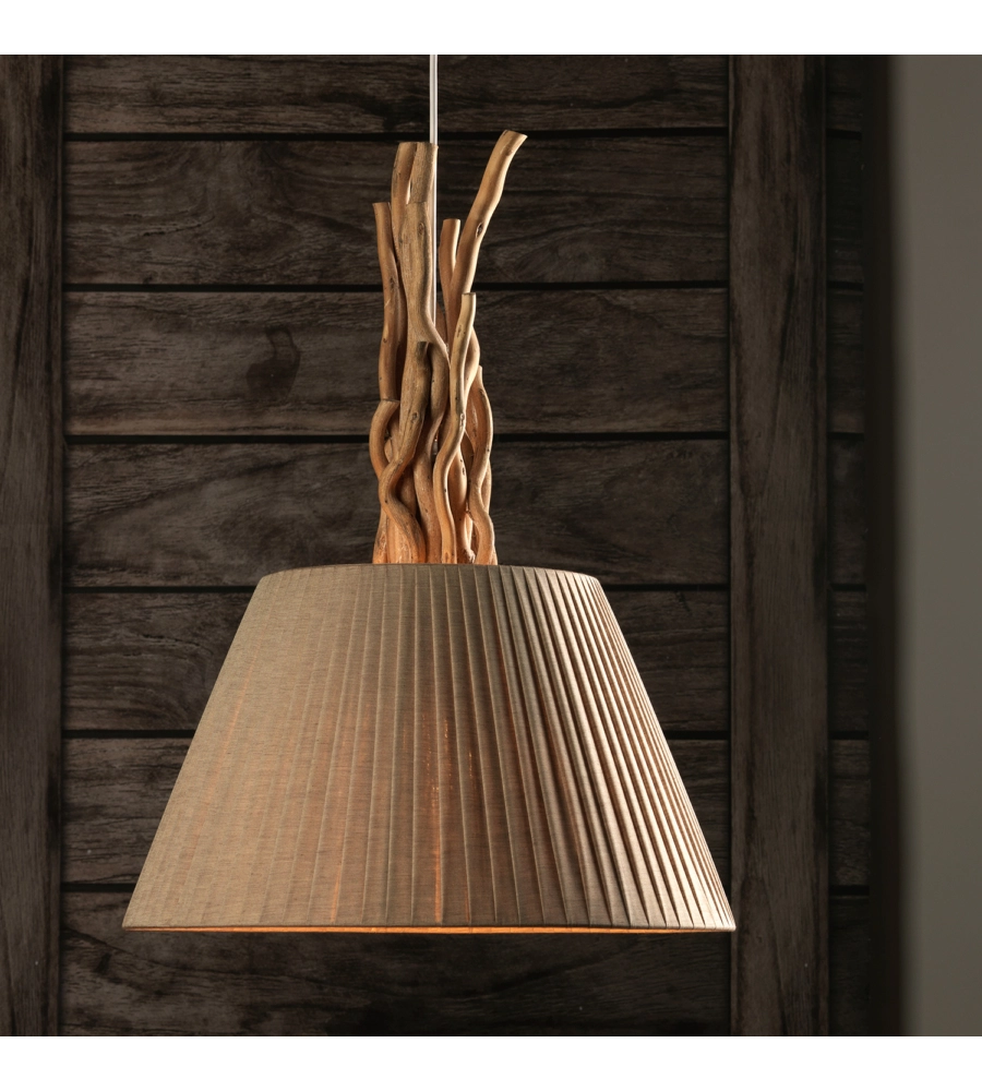 Lampadario "woody" legno e sabbia, e27